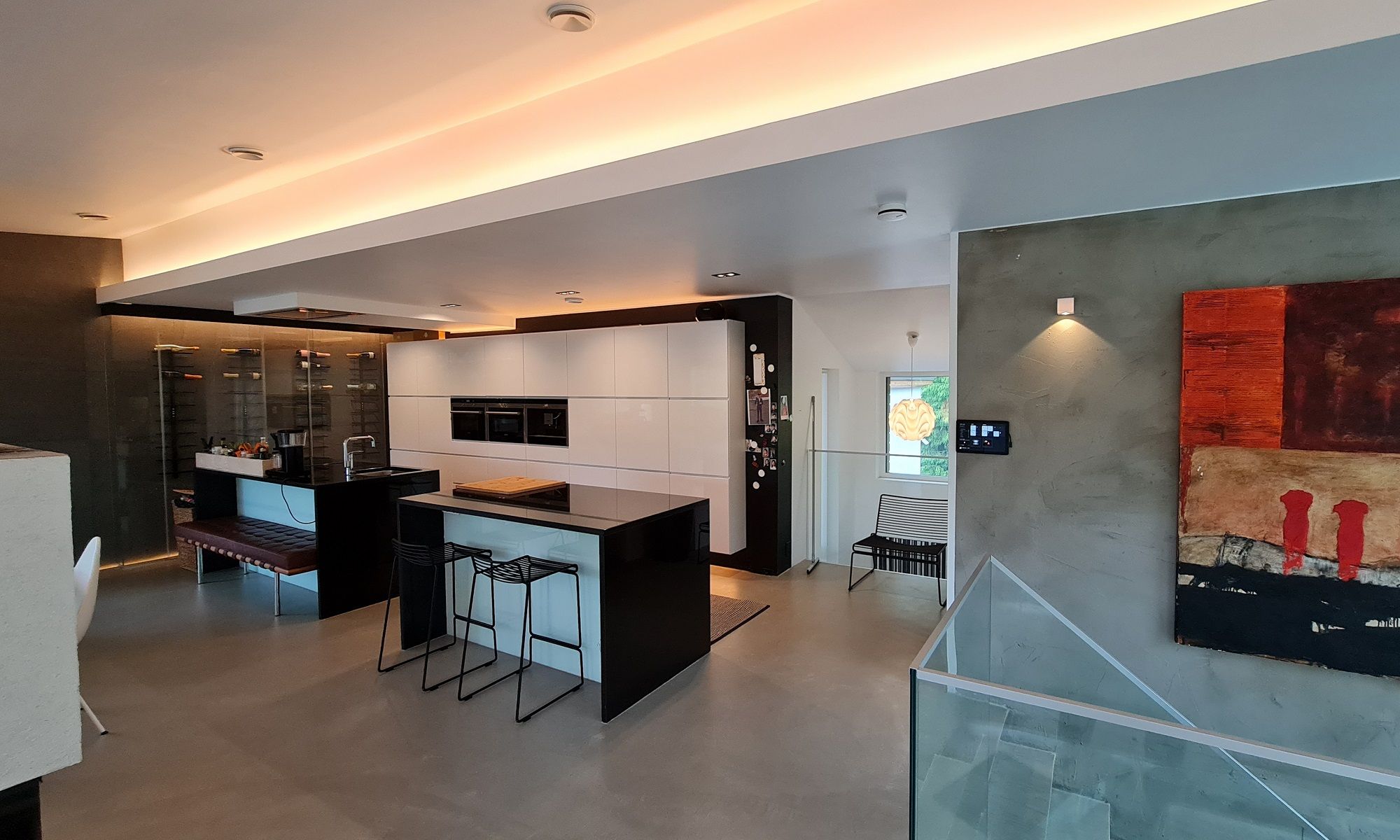 Modern kitchen lighting with warm light